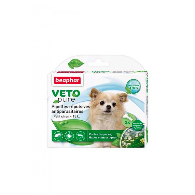 Pipettes répulsives antiparasitaires Petit Chien 15 kg Beaphar VETOpure Pipettes répulsives antiparasitaires Petit Chien 15 kg Beaphar VETOpure