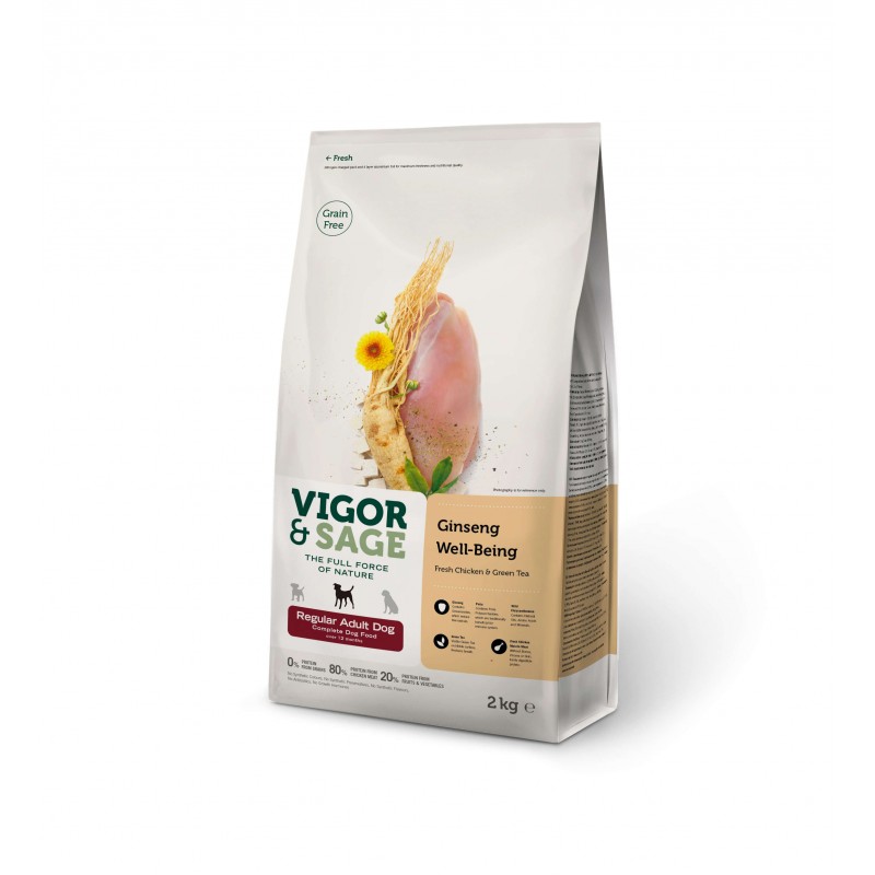 Croquettes Vigor & Sage - Ginseng, poulet & thé vert - Taille moyenne Croquettes Vigor & Sage - Ginseng, poulet & thé vert - Taille moyenne