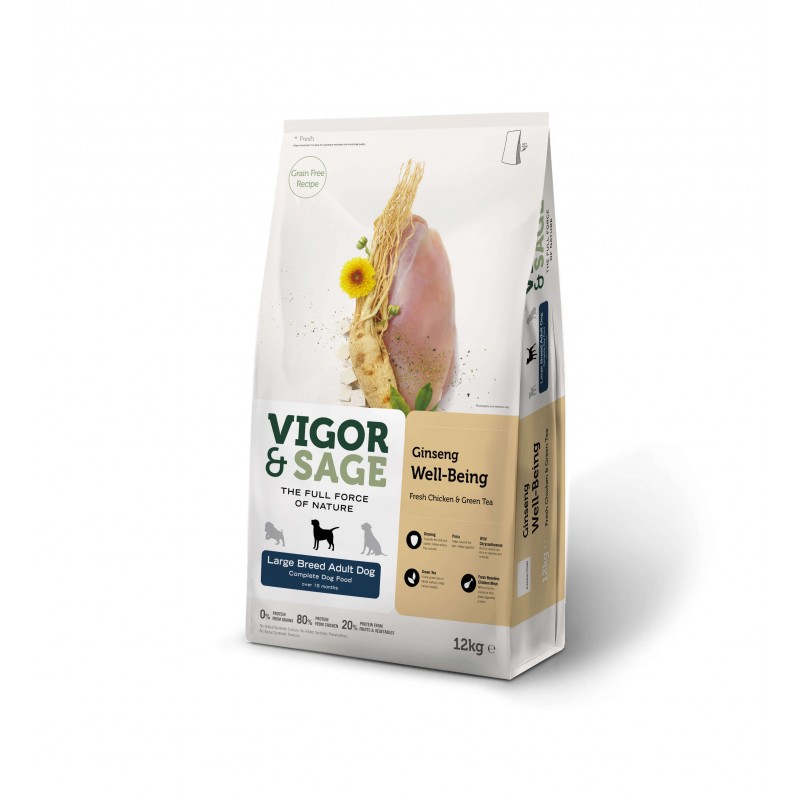 Croquettes Vigor & Sage - Ginseng, poulet & thé vert - Grande races Croquettes Vigor & Sage - Ginseng, poulet & thé vert - Grande races